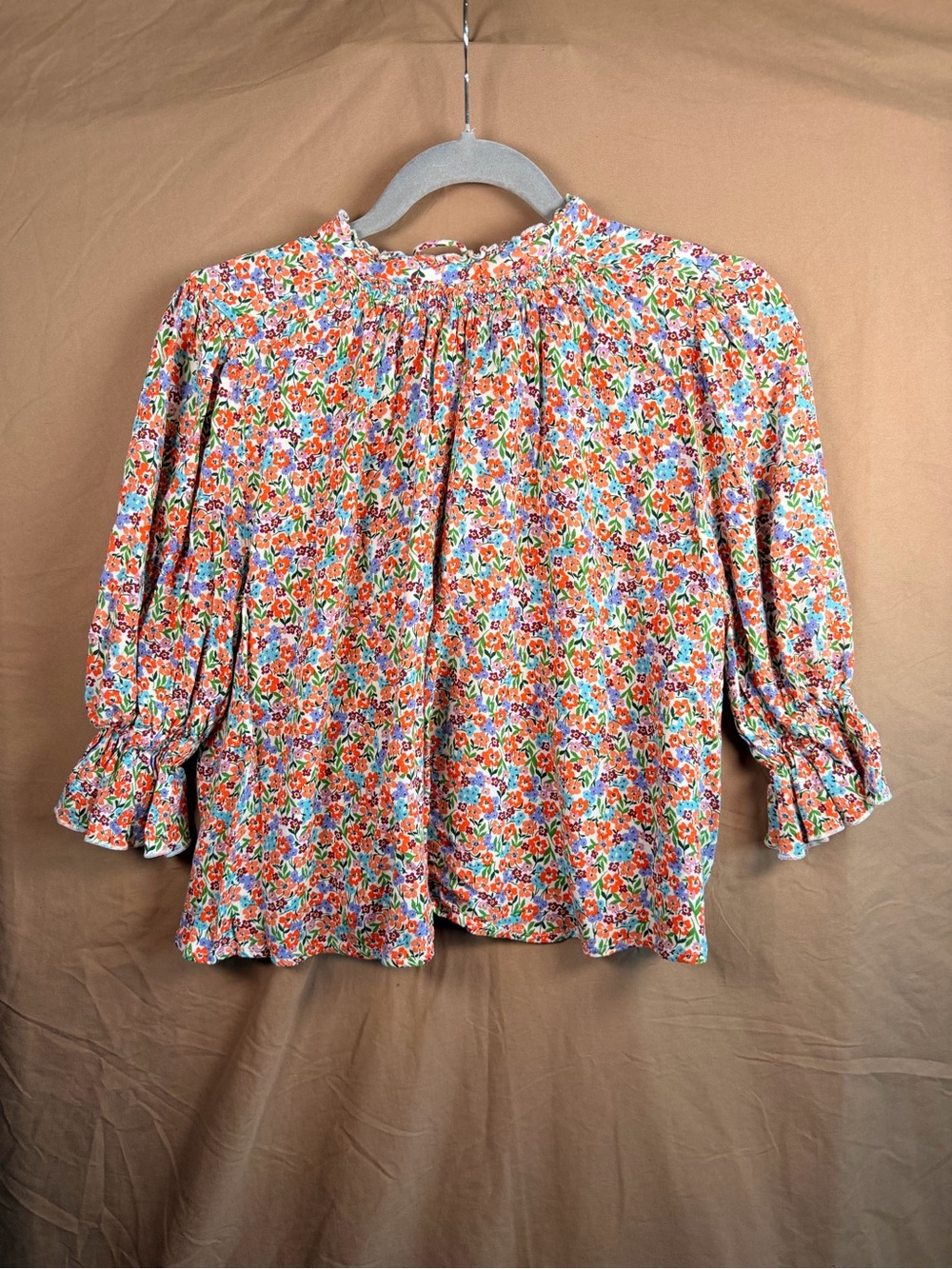 En Creme Floral Prairie Blouse Ruffle Neck Cottagecore Boho Top S